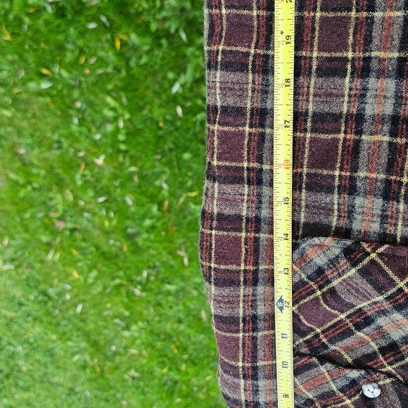 St Johns Bay mens Large vintage brown plaid shirt w yellow tan orange accents - Picture 11 of 11